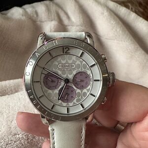 Coach Silver and White Watch with Pink Accents